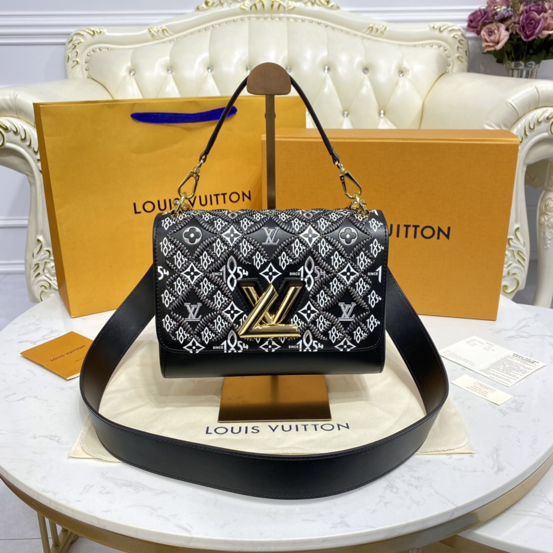 Louis Vuitton SINCE 1854 TWIST MM Handbag Embroidered Leather M57442 Grey